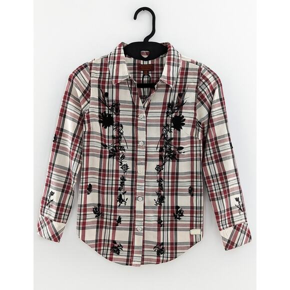 Girls Red Plaid Shirt 7 For All Mankind Adjustable Sleeve Length - Picture 1 of 13